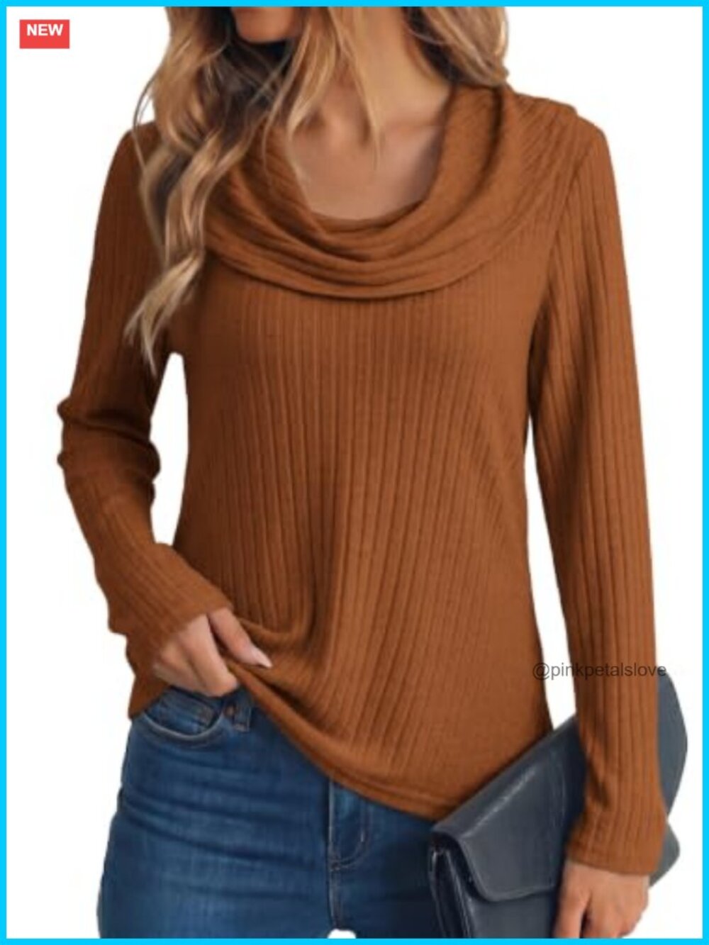 Dokotoo Women's Cowl Neck Long Sleeve Blouse Ribbed Knit Fall Winter Top